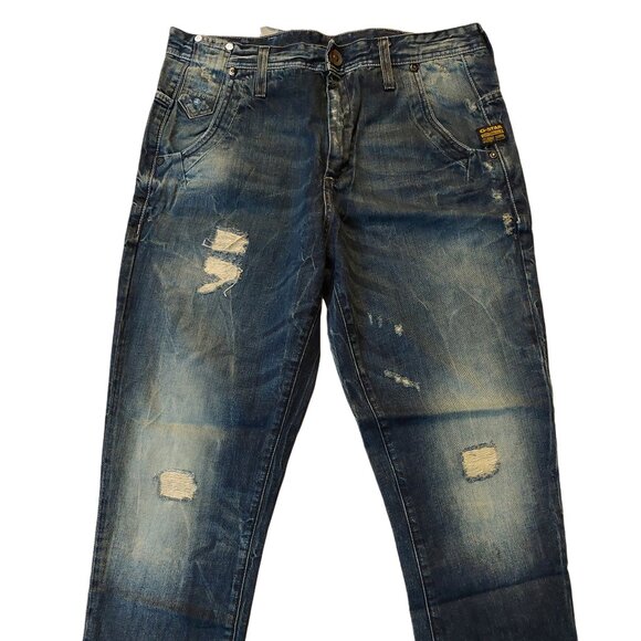 Retro Vintage G-Star Raw Lynn Loose Tapered Destroyed Denim Blue Jeans Sz 26 NWT - Picture 2 of 11